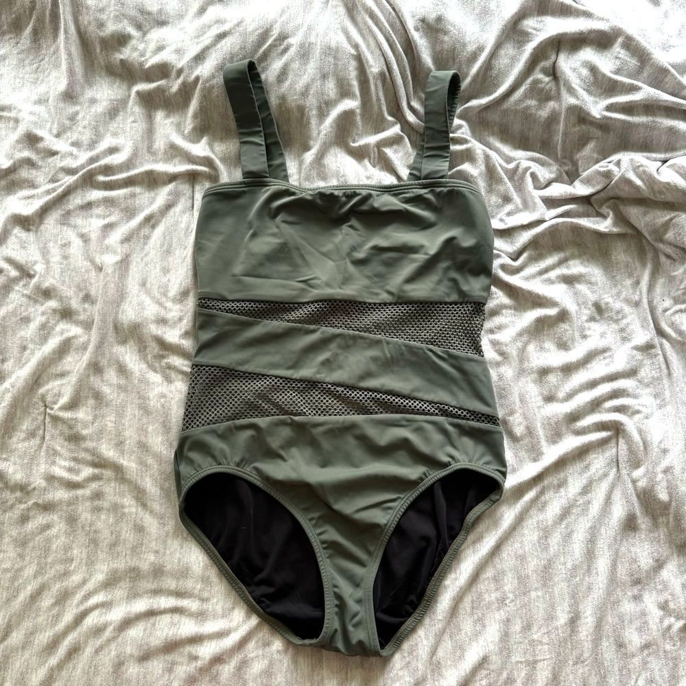 Carmen Marc Valvo Mesh Cut Out Green One Piece Swimsuit